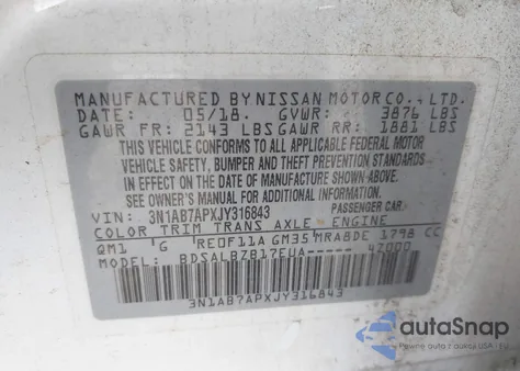 2018 Nissan Sentra S from USA, damaged, VIN 3N1AB7APXJY316843